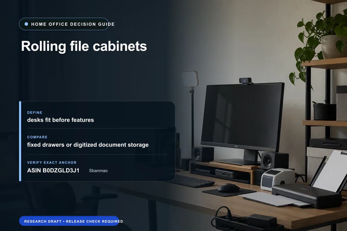 Editorial buying worksheet for rolling file cabinets showing fit, compatibility, ownership checks, and the simpler alternative